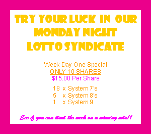 Monday & Wednesday Lotto Syndicates